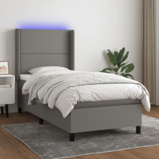  sötétszürke szövet rugós és LED-es ágy matraccal 90x190 cm ágy és ágykellék