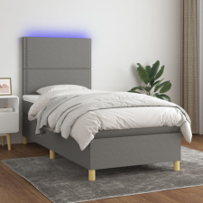  Sötétszürke szövet rugós és LED-es ágy matraccal 90x200 cm ágy és ágykellék