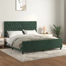  sötétzöld bársony ágykeret fejtámlával 180 x 200 cm ágy és ágykellék