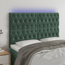  sötétzöld bársony LED-es fejtámla 144x7x118/128 cm ágy és ágykellék