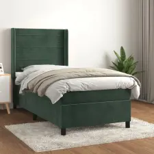  sötétzöld bársony rugós ágy matraccal 90x190 cm ágy és ágykellék