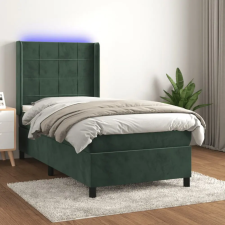  sötétzöld bársony rugós és LED-es ágy matraccal 100x200 cm ágy és ágykellék