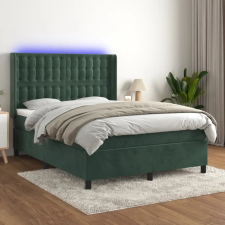  sötétzöld bársony rugós és LED-es ágy matraccal 140x190 cm ágy és ágykellék