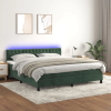  sötétzöld bársony rugós és LED-es ágy matraccal 160x200 cm