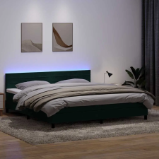  sötétzöld bársony rugós és LED-es ágy matraccal 180x220 cm ágy és ágykellék