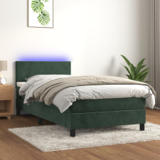  sötétzöld bársony rugós és LED-es ágy matraccal 90x190 cm ágy és ágykellék