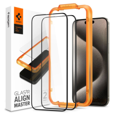Spigen AlignMaster GLAS.tR iPhone 15 Pro Max kijelzővédő fekete kerettel (AGL06875) mobiltelefon kellék
