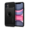 Spigen Apple iPhone 11, TPU szilikon tok, Spigen Rugged Armor, karbon minta, fekete