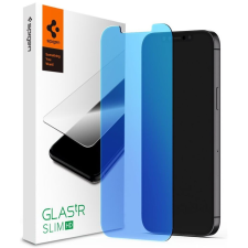 Spigen Apple iPhone 12 / 12 Pro, Kijelzővédő fólia, ütésálló fólia (az íves részre is!), Tempered Glass (edzett üveg), Spigen Glastr Slim HD Anti Blue, Clear mobiltelefon kellék