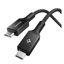 Spigen ESSENTIAL EB24015CC adatkábel (Type-C - Type-C, 240W, PD gyorstöltő, cipőfűző, 150cm) FEKETE kábel és adapter
