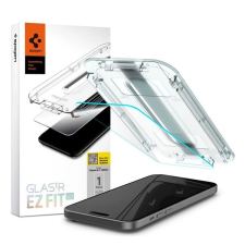 Spigen EZ FIT HD képernyővédő üveg (2.5D, tokbarát, ultravékony, 0.2mm, 9H + segédkeret) ÁTLÁTSZÓ Apple iPhone 15 mobiltelefon kellék