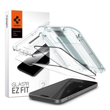Spigen EZ FIT HD képernyővédő üveg 2db (2.5D, tokbarát, ultravékony, 0.2mm, 9H + segédkeret) FEKETE Apple iPhone 15 Plus mobiltelefon kellék