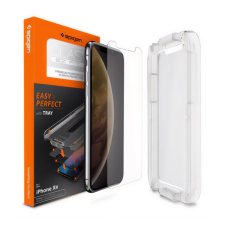 Spigen EZ FIT képernyővédő üveg (2.5D, tokbarát, ultravékony, 0.2mm, 9H + segédkeret) ÁTLÁTSZÓ Apple iPhone XR 6.1, Apple iPhone 11 mobiltelefon kellék