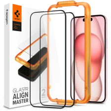 Spigen GlastR Alginmaster Full kijelzővédő üveg iPhone 15 Plus fekete 2db mobiltelefon kellék