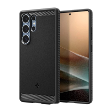 Spigen RUGGED ARMOR szilikon telefonvédő (ütésállóság. légpárnás sarok. karbon minta. MagSafe) FEKETE tok és táska