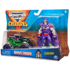 Spin Master Monster Jam Grave Digger kisautó Grim figurával (1:64) - Fekete autópálya és játékautó