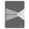  Spirálfüzet, A5, vonalas, 90 lap, laminált karton borító, LEITZ "Office", szürke