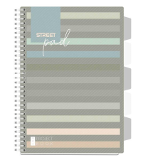 Spirálfüzet STREET Pad regiszteres A/4 kockás 100 lapos sötét csíkos füzet