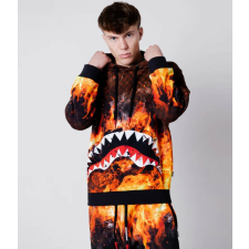SPRAYGROUND SHARK ON FIRE HOODIE CHECKERED pulóver Férfi Narancssárga XL férfi pulóver, kardigán