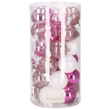 Springos 30 db-os karácsonyi gömb készlet, 6 cm-es, rózsaszín, fehér karácsonyfadísz
