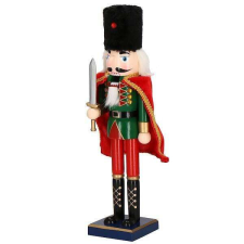 Springos Diótörő karácsonyi figura karddal, 38 cm-es, zöld-piros karácsonyi dekoráció