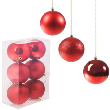 Springos Karácsonyi gömb készlet, karácsonyfadísz, 6 db, piros karácsonyfadísz