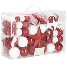 Springos Karácsonyi gömbszett, 105 db-os karácsonyi dísz készlet, piros-fehér karácsonyfadísz