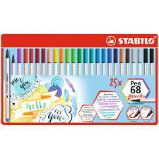  STABILO Ecsetirón készlet, fém doboz, STABILO &quot;Pen 68 brush&quot;, 19 különböző szín filctoll, marker