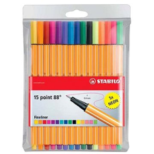 STABILO point 88 15 darab, tokkal, 5 darab neon színnel filctoll, marker