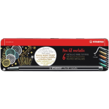 STABILO Rostirón készlet, 1,4 mm, fém doboz,  "Pen 68 metallic", 6 különböző szín filctoll, marker