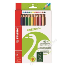 STABILO Színes ceruza készlet, háromszögletű, vastag, STABILO GreenTrio, 12 különböző szín (TST620312) színes ceruza