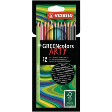 STABILO Színes ceruza készlet, hatszögletű, STABILO "GreenColors ARTY", 12 különböző szín színes ceruza