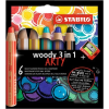 STABILO Színes ceruza készlet, kerek, vastag, STABILO "Woody ARTY 3 in 1", 6 különböző szín
