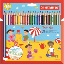 STABILO Színes ceruza készlet, vastag, háromszögletű, hegyezővel, STABILO &quot;Trio thick&quot;, 24 különböző szín színes ceruza