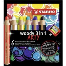 STABILO színes ceruzák "Woody ARTY 3 az 1-ben", 6 különböző színű, kerek, vastag, STABILO ceruza