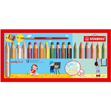 STABILO woody 3 az 1-ben, színesceruzák, 18 szín, ceruzahegyezővel és ecsettel színes ceruza