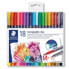 STAEDTLER Ecsetirón készlet, 0,5-0,8/1,0-6,0 mm, kétvégű, STAEDTLER "3001", 18 szín