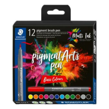STAEDTLER Ecsetirón készlet, STAEDTLER "Pigment brush 371", 12 különböző alapszín filctoll, marker
