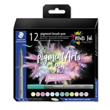 STAEDTLER Ecsetirón készlet, STAEDTLER "Pigment brush 371", 12 különböző pasztell szín filctoll, marker