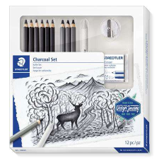 STAEDTLER Grafit- és szénceruza készlet, kiegészítőkkel, 12 darabos, STAEDTLER &quot;Mars® Lumograph® ... ceruza