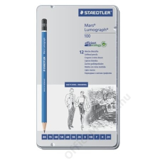 STAEDTLER Grafitceruza készlet, fém doboz, hatszögletű, STAEDTLER Mars Lumograph, 12 különböző méret (TS100G12S) ceruza