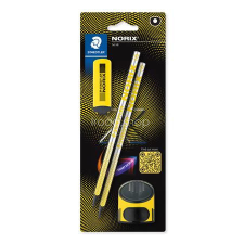 STAEDTLER Grafitceruza készlet, hegyezővel, radírral, HB, STAEDTLER &quot;Norix® 181&quot;, sárga ceruza