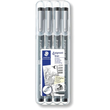 STAEDTLER "Pigment Liner" linerek, fekete, 4 különböző méretű hegy filctoll, marker