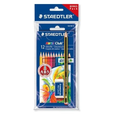 STAEDTLER Színes ceruza készlet, hatszögletű, ajándék grafitceruzával és radírral, STAEDTLER &quot;Noris Club&quot;, 12 különböző szín színes ceruza