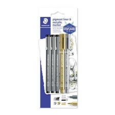 STAEDTLER Tusfilc és dekormarker készlet, 5 db, STAEDLER, "Design Journey Pigment Liner" filctoll, marker