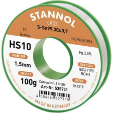 Stannol Forrasztóhuzal, ólommentes forrasztó ón Sn99,3Cu0,7 1,5mm Stannol HS10 2510 (631911) forrasztási tartozék