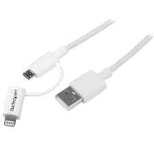 Startech LTUB1MWH USB-A - Micro USB + Lightning (apa - apa) kábel 1m - Fehér mobiltelefon kellék