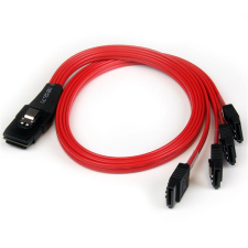 Startech SAS8087S4R50 Mini SAS apa - 4x SATA anya kábel 0.5m - Piros kábel és adapter