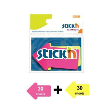 Stick'n Jelölőcímke, nyíl, műanyag, 2x30lap, 76x50mm, STICK N, neon színek információs címke