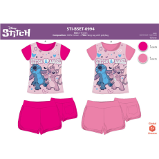  Stitch pamut nyári együttes kislányoknak - póló-rövidnadrág szett - pink - 98